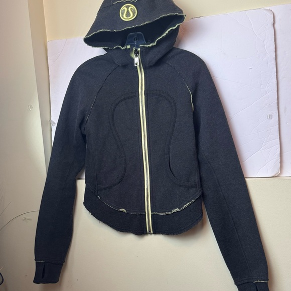 Lululemon RARE Scuba Raw Edge Round Hem Hoodie Jacket Zip Cotton Fleece Ribbed - Picture 12 of 15